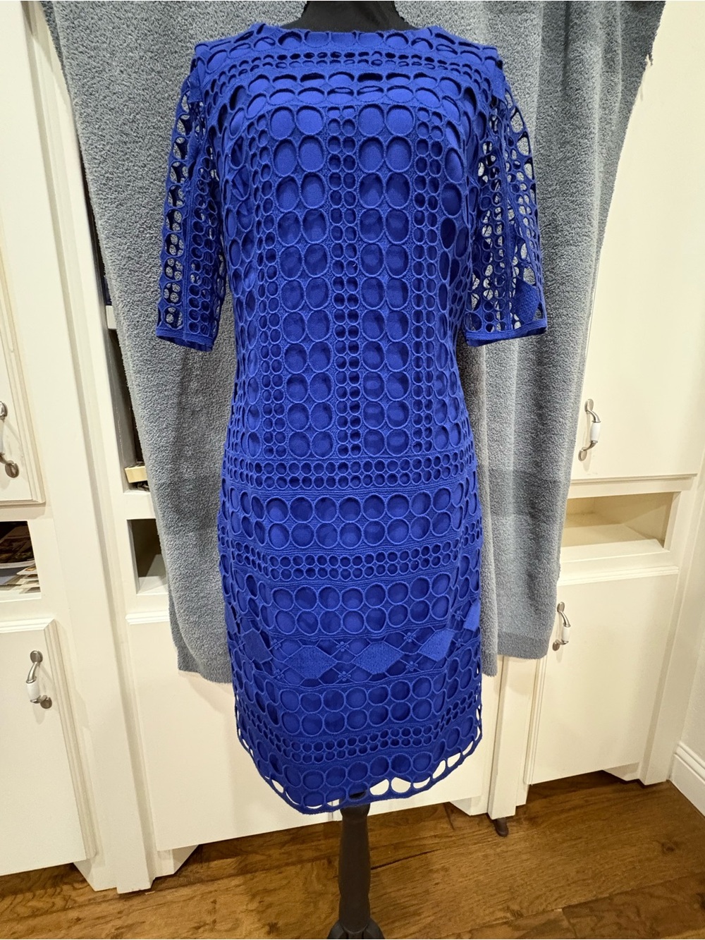 Blue Crochet Sheath Dress - Women's Elegant Cutout Design